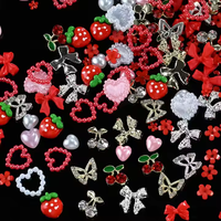 Kit de 12 grilles de strass 3D en alliage pour nail art, motifs papillon, cerise, fleur, fraise, ruban en résine, nœud, breloques et accessoires pour ongles