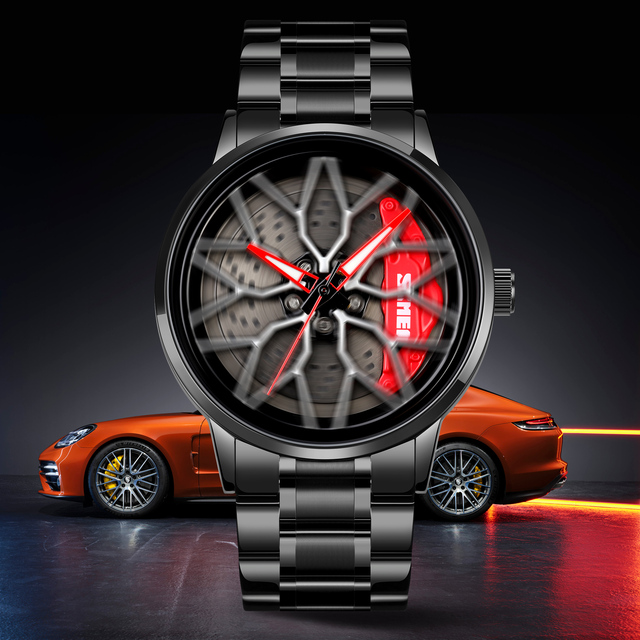 Car Wheel Fashion Men's Quartz Watch Alloy Case Stainless Steel Band Glass Dial Sport High Quality Customizable