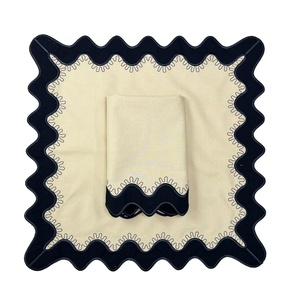 Double Layers Scalloped Embroidered <b>Linen</b> Napkins Cotton Canvas Custom Size Organic Fabric <b>Table</b> <b>Cloth</b> Napkin Placemat Wholesale - Product Image 2