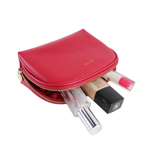 Travel <b>Makeup</b> Cosmetic Bag <b>Cases</b> Zipper Closure Women's Red PU Leather National Style Luxury Fashion Polyester Lining Deboss - Product Image 4