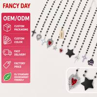 Collar de estrella esmaltada con cadena de cuentas plateada, dije de luna rosa y negra, estilo bohemio, regalo, venta al por mayor, collares de estrella personalizados para mujer