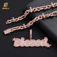 Pendentif Lettre Diamanté NUOYA Plaqué Or Rose Laiton Zircon Cubique Plaque Nom Étoile Bijoux Hip Hop pour Hommes Femmes