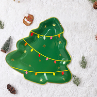 Assiettes jetables en papier en forme de sapin de Noël - Lot de 8, vertes avec étoiles scintillantes, assiettes fantaisie pour fêtes de fin d'année