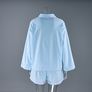 QINSI 2026 Abbigliamento Casual Autunnale con Bordature in Contrasto, <span class=keywords><strong>Pigiama</strong></span> da <span class=keywords><strong>Donna</strong></span> in <span class=keywords><strong>Cotone</strong></span>, <span class=keywords><strong>Camicia</strong></span> <span class=keywords><strong>a</strong></span> Maniche Lunghe e Pantaloncini, Set <span class=keywords><strong>Pigiama</strong></span> 2 Pezzi - Product Image 5