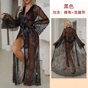 Kimono in pizzo trasparente, <span class=keywords><strong>vestaglia</strong></span> avvolgente a maniche lunghe, lingerie <span class=keywords><strong>sexy</strong></span> da notte per <span class=keywords><strong>donna</strong></span> - Product Image 6