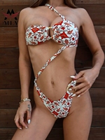 Nouvel Arrivage Personnalisé Ensemble Bikini Brésilien Bandeau Asymétrique Imprimé Devant Coupe Haute Écologique Service OEM Maillot de Bain Femme