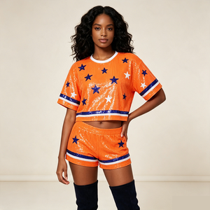 <strong>Sparkle</strong> Sequin Casual Loose Polyester <strong>Plus</strong> <strong>Size</strong> Crew O Neck Crop <strong>Top</strong> for Women - Product Image 2