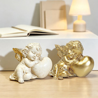 Figurine d'ange chérubin en résine, statue d'ange Cupidon endormi, étreignant un cœur, figurines de table mignonnes et adorables
