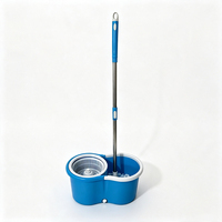 Set Mop & Ember Mikrofiber Putar 360 Derajat Manual dengan Gagang Teleskopik Stainless Steel untuk Pembersihan Lantai Grosir