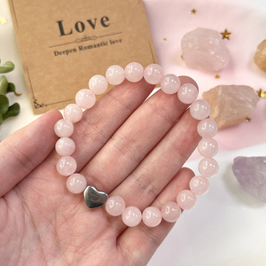 Bracciale elastico in quarzo rosa naturale con ciondolo a cuore - Regalo <span class=keywords><strong>di</strong></span> gioielli per tutti i giorni e San Valentino per migliorare amore, armonia e affinità - Product Image 5