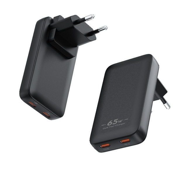 Global Ultra-Slim PD65W GaN Fast Charger with Dual USB-C/A Ports - Quick Charge for Laptop/Phone/Travel