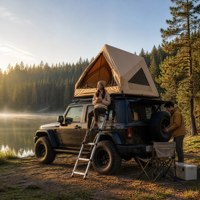 Tente de toit pour SUV, gonflable automatiquement, pour 2-3 personnes, imperméable, en toile de coton, abri de camping avec moustiquaire
