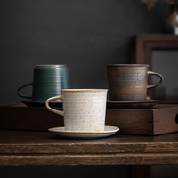 Ensemble tasse et soucoupe en porcelaine de style rétro personnalisable avec plateau - Compatible lave-vaisselle et micro-ondes pour café et décoration intérieure