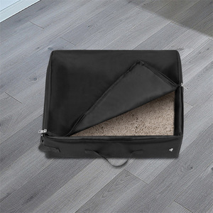 Bac à litière pliable pour chat, rectangulaire, en tissu noir, portable, avec doublure en tissu et sacs à litière - Product Image 1