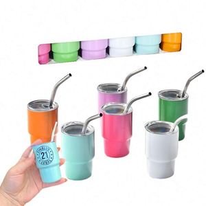 Mini gobelet isotherme en acier inoxydable de 60 ml (2 oz) avec paille et couvercle, idéal pour les fêtes, pour servir du café, de l'eau, de la bière ou du vin - Product Image 1