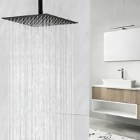 Pommeau de douche carré 12 pouces en acier inoxydable ultra-mince haute pression pour plafond, noir, pour salle de bain, Ducha Chuveiro