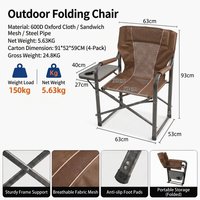 Chaise de camping pliable d'extérieur avec table latérale, fauteuil de loisirs portable avec dossier, tissu en maille Oxford 600D