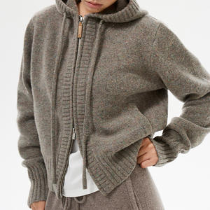 Высококачественный женский кардиган-худи из 100% шерсти с капюшоном, разноцветный, с длинным рукавом, вязаный, с низким MOQ - Product Image 2