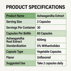 Extrait de racine d'Ashwagandha OEM ODM GMP Halal 60 capsules 600 mg par portion 5 % de Withanolides - Product Image 3