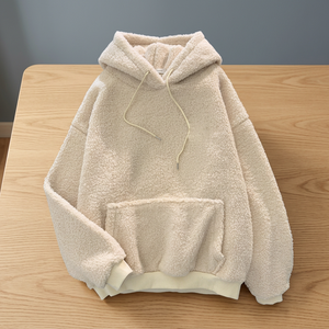 Automne hiver nouveauté femmes ample à manches longues pull solide bleu velours cachemire à capuche sweat confortable décontracté - Product Image 3