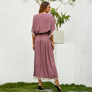 Oem Venta caliente ropa islámica sólido musulmán <span class=keywords><strong>Jalaba</strong></span> Ramadán cintura ajustada vestidos Dubai borla Jalabiya para mujeres - Product Image 2