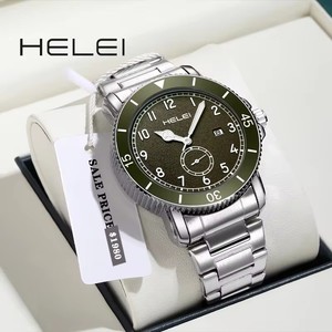 Helei 9002, correa de acero inoxidable de cuarzo japonés para hombre de lujo a la moda, resistente al agua, calendario completo, esfera Simple, relojes para hombre - Product Image 2