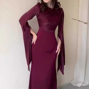 Robe de printemps 2026, robe islamique, patchwork, gaze de <span class=keywords><strong>verre</strong></span>, manches chauve-souris, longue robe en satin, abaya musulmane quotidienne, couleur unie, coupe ajustée, robe de fête - Product Image 2