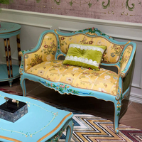 Ensemble de canapés royal, meubles de salon de luxe, sculptés à la main, cadre en bois massif peint à la main, tissu jacquard floral, canapé pour hôtel