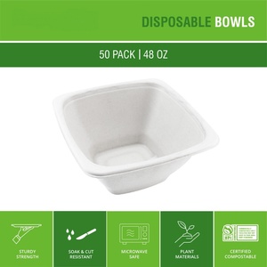 Couvercle de bol carré compostable et écologique en bagasse de canne à sucre, 24 oz, pour conteneur alimentaire de camping, résistant à la chaleur, à l'eau et à l'huile - Product Image 3