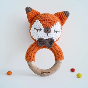Hochet en bois pour bébé nouveau-né, fait main, en crochet, lapin, lion, cerf, <span class=keywords><strong>girafe</strong></span>, renard, 100% fait main, hochet animal en crochet, <span class=keywords><strong>attache</strong></span>-sucette - Product Image 2