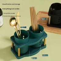 Porte-couteaux et porte-baguettes mural moderne et simple à double niveau en plastique, avec égouttoir de cuisine étanche et créatif