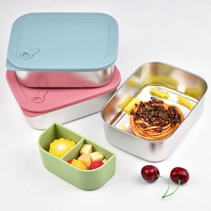 Boîte à lunch bento portable en acier inoxydable avec logo personnalisable, anti-fuite, chauffable, sans BPA, avec séparateur en silicone de qualité alimentaire pour enfants - Product Image 1