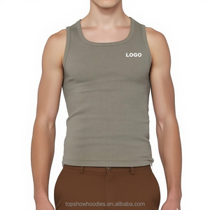 OEM stampato su misura di alta qualità sostenibile girocollo aderente 100% cotone organico canotta <span class=keywords><strong>a</strong></span> coste per gli uomini - Product Image 1