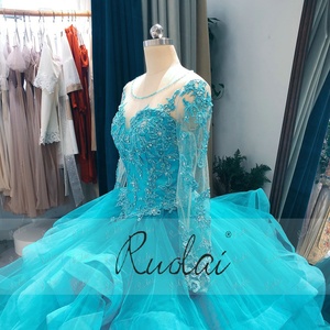 <span class=keywords><strong>Vestido</strong></span> <span class=keywords><strong>de</strong></span> fiesta Ruolai LWC6579 <span class=keywords><strong>de</strong></span> manga larga, tul <span class=keywords><strong>azul</strong></span> <span class=keywords><strong>turquesa</strong></span>, con cristales, estilo princesa, para quinceañera. - Product Image 4