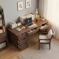Bureau d'étude ergonomique pour enfants BOSMAR en bois de caoutchouc avec tiroirs et étagère de rangement 160x60x75cm, gain de place pour le bureau à domicile