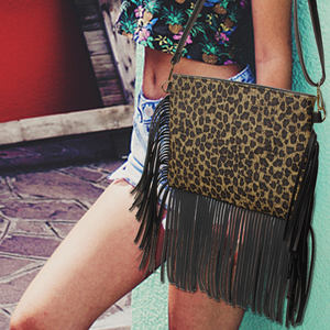 Bolso cruzado de piel de ante con flecos para mujer, bandolera de piel de vaca con estampado de guepardo, borla, DOM-1141208 - Product Image 5