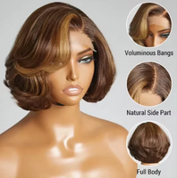 Perruques Courtes Pixie Bob Ondulées Cheveux Humains Perruques Lace Frontale Sans Colle Cheveux Humains Ombré Marron Brésilien Perruque à Closure en Dentelle