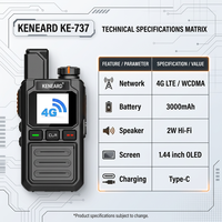 KENEARD KE737 Talkie-walkie 4G POC, portée illimitée mondiale, radio bidirectionnelle portable, double carte Nano SIM, 3000 mAh, Type-C, puissance de sortie 2W