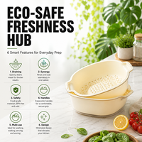 Panier de lavage de fruits et légumes standardisé à double couche de qualité alimentaire avec panier d'égouttage, gadget de cuisine manuel pour la maison