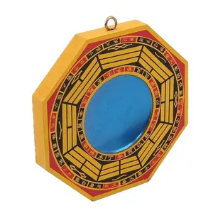 Retro Feng Shui Dent Convex Bagua Pakua Chinese Wooden Mirror For Good Luck And Blessing Home Wall Decorative