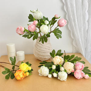 Fleurs artificielles Vansi pivoine à deux têtes en soie, haute simulation, blanc, rose, jaune, orange, champagne, branche unique, pour décoration de mariage - Product Image 1