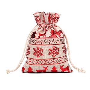 Sac à cordon de Noël en coton et lin avec flocon de neige, sac cadeau, logo estampé à chaud, sac de rangement en jute pour Halloween, vente en gros - Product Image 4