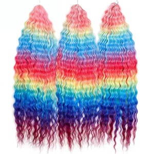 Extensions de cheveux synthétiques tressées 100g 22 pouces, bouclées, effet vague d'eau, torsadées, couleur ombrée arc-en-ciel pour crochet - Product Image 1