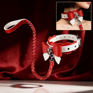 FUNSM Bow-Shape <b>BDSM</b> Bondage Erotic <b>Collar</b> With Leash Leather <b>BDSM</b> <b>Collar</b> Body-Safe Bondage Gear Accessories Couple Slave Game - Product Image 1