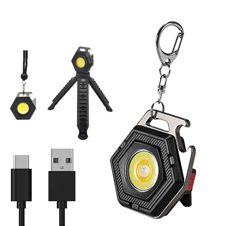 Mini COB Magnetic Work Light Ultra Bright Aluminum Rechargeable Pocket Led Flashlight Keychain Light