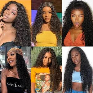 AngelBella, venta al por mayor, peluca de pelo brasileño sin cola de 200% densidad, <span class=keywords><strong>Jerry</strong></span> Curly HD 4x4, pelo Remy virgen largo, Color Natural transparente - Product Image 6