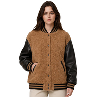 Veste de baseball unisexe en cuir vintage et polaire Sherpa de haute qualité, personnalisable avec logo OEM XUFEI