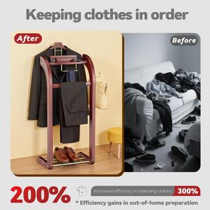 <span class=keywords><strong>Porte</strong></span>-vêtements en bois pour hommes avec base, barre de suspension profilée, barre pour pantalons et barre pour cravates - Product Image 6