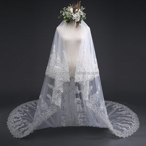 YM32 2T longue dentelle voile de mariage cathédrale mariée <span class=keywords><strong>Vei</strong></span> avec peigne accessoires de mariage - Product Image 3
