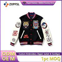Blouson universitaire unisexe en chenille avec patchs, broderie Hip Hop Tigre Chien, style Letterman, veste de baseball personnalisée
